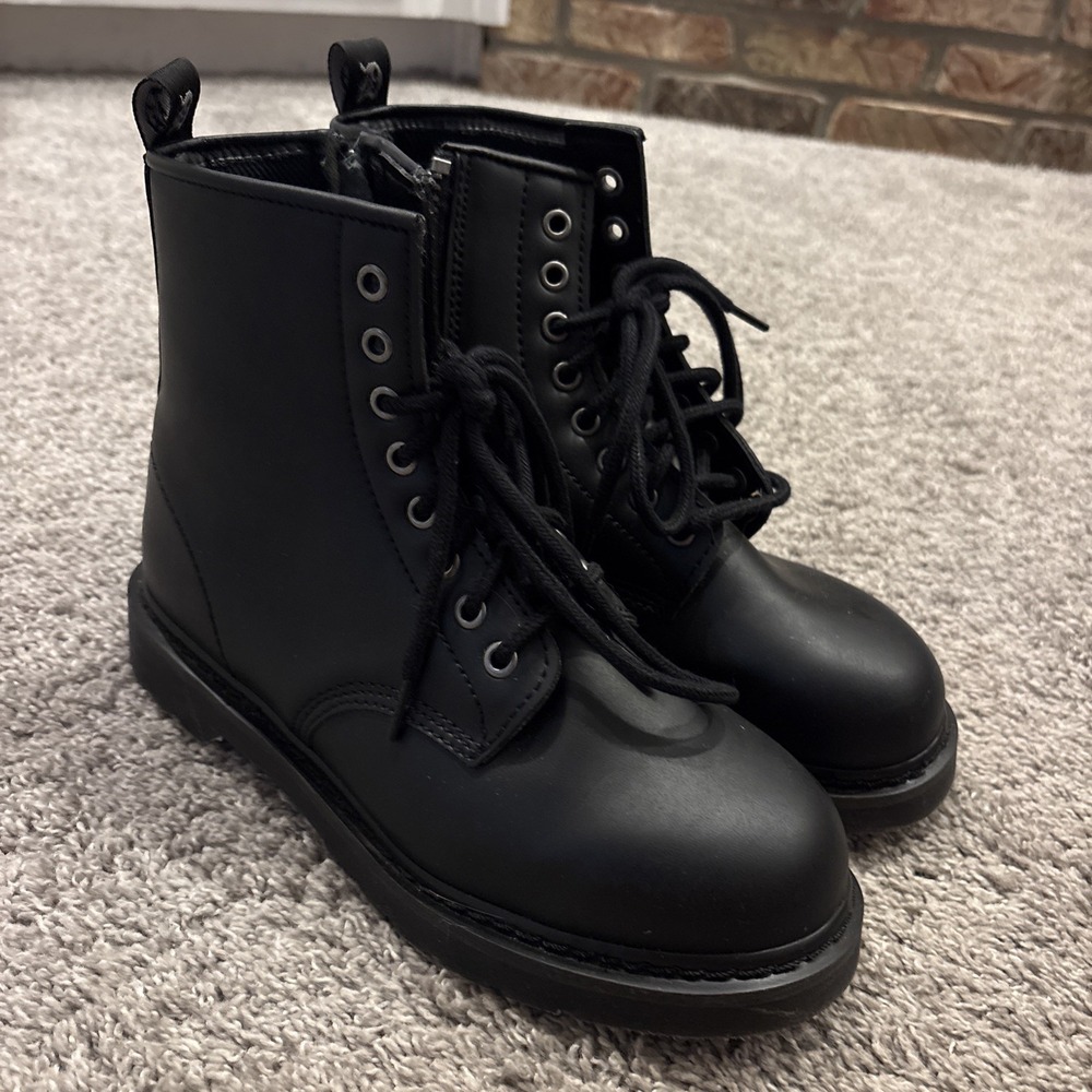 DEMONIA BOLT-100 Mens 9/ladies11 Mid Calf Ankle Vegan Biker Boots Side Zip Shoes